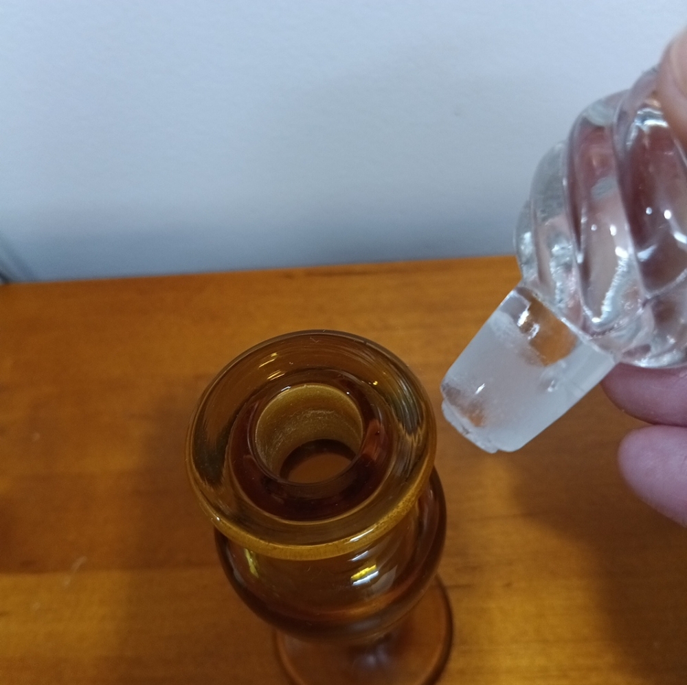 Vintage Amber Glass Perfume Bottle 7 inches Tall - Picture 3 of 4